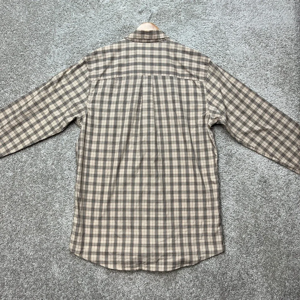 Wrangler Riata Button Down Shirt Mens Large Tall Tan Brown Plaid Long Sleeve EUC
